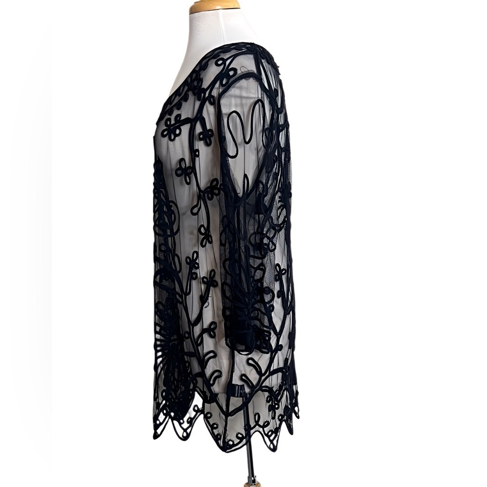 Pretty Angel Black Sheer Lace Embroidery Tunic / Swimsuit Cover Up Women’s Large - Picture 6 of 8